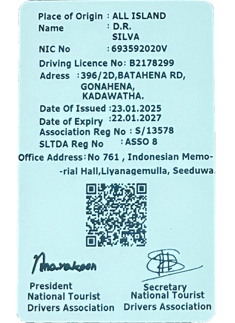Tour Guide License Back